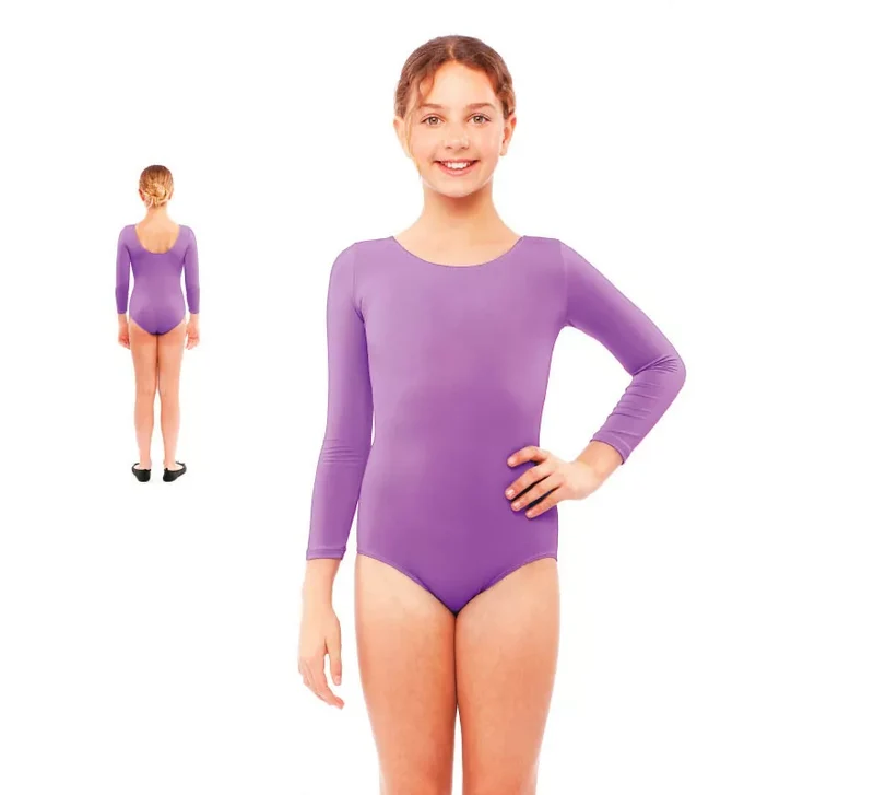 Body o Maillot morado manga larga para niña 12A