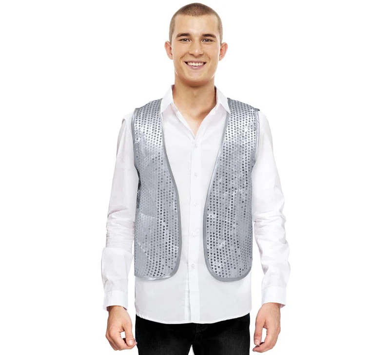 Chaleco de Lentejuelas plateado para adultos L/XL