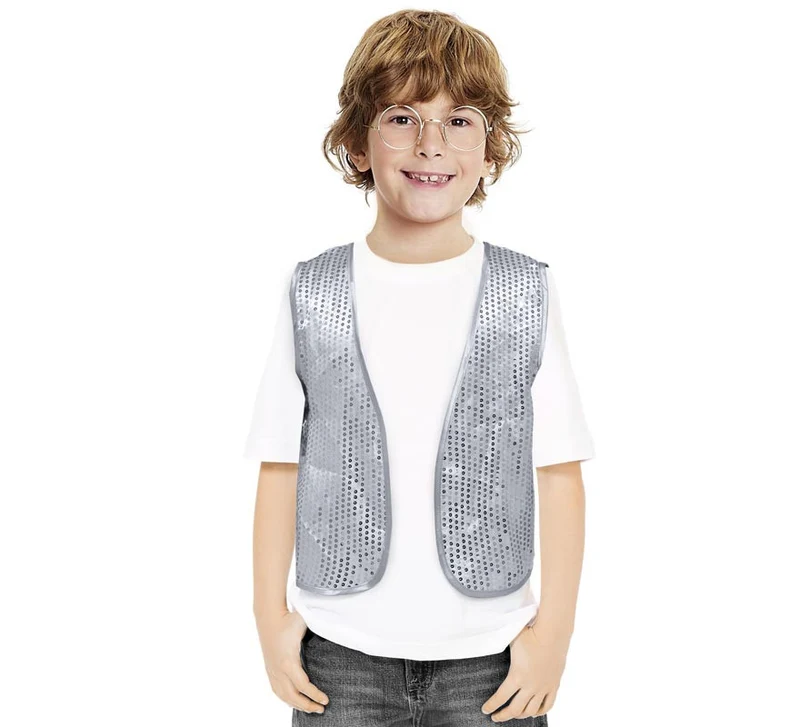 Chaleco de Lentejuelas plateado para niños 5-6A