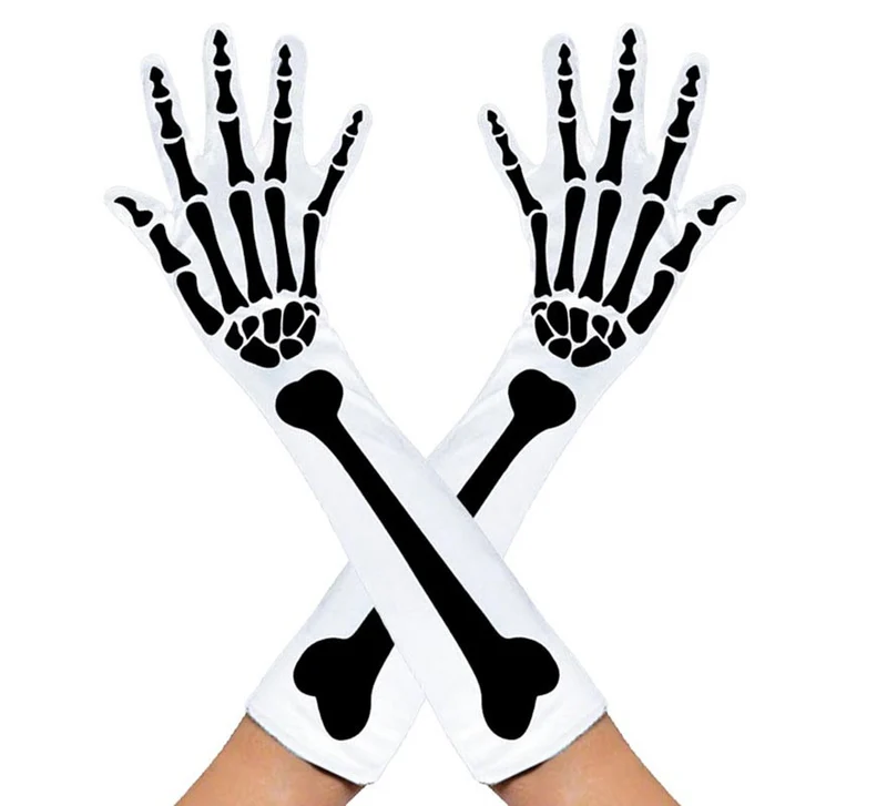 Par de Guantes Largos de Esqueleto blancos adulto Universal Adulto