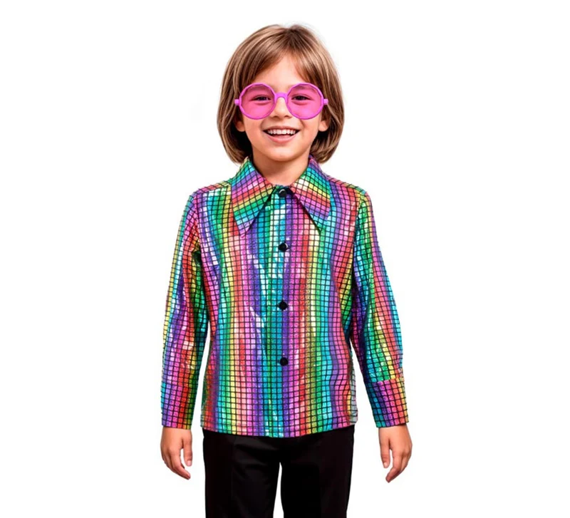 Camisa Disco Bling Arcoíris para niño 5-6A