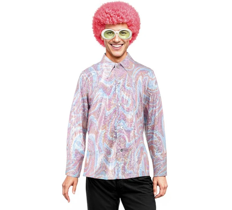 Camisa Disco Bling Psicodélico rosa para hombre L