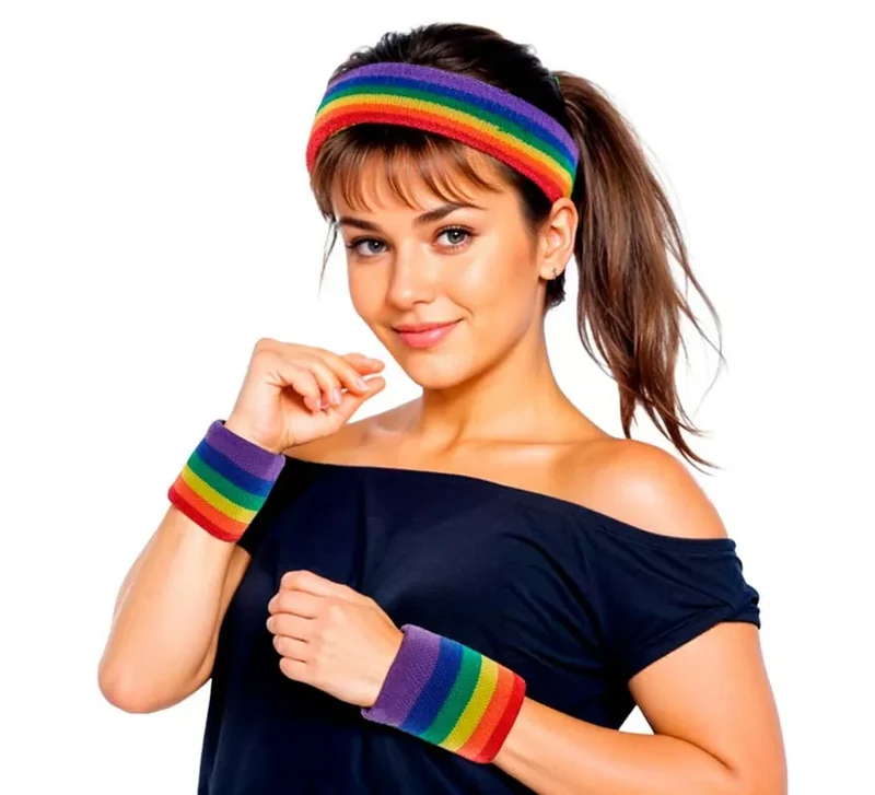 Kit de Aerobic Arcoíris adulto: Cinta y 2 muñequeras Universal Adulto