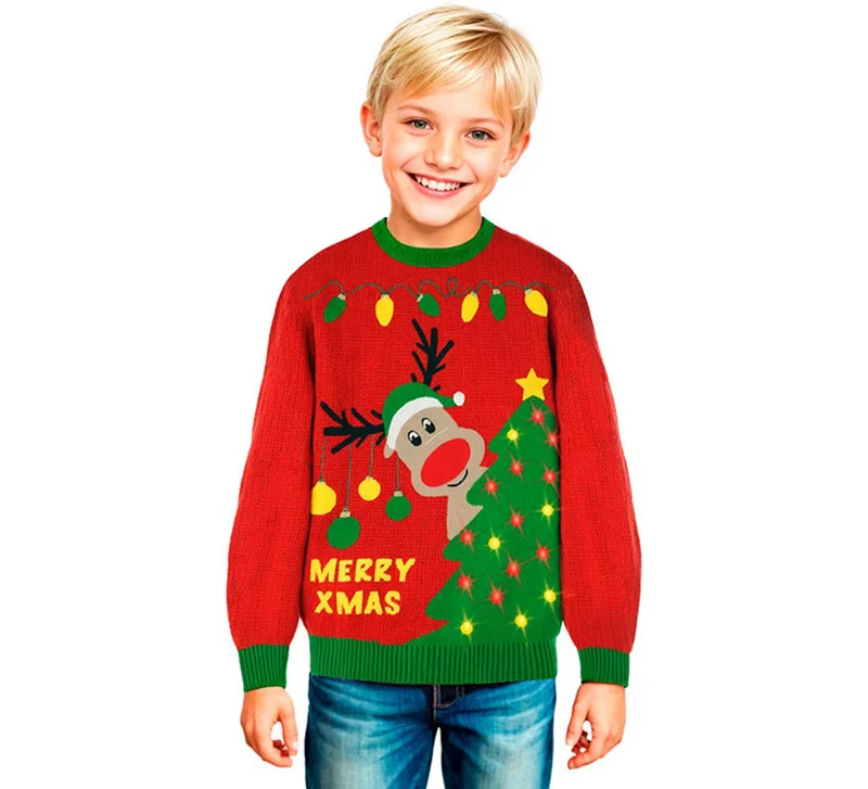 Jersey Navideño Renito con Luces para niños 5-6A
