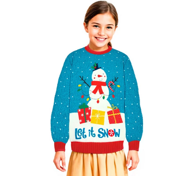 Jersey Navideño Muñeco de Nieve con Luces para niños 5-6A