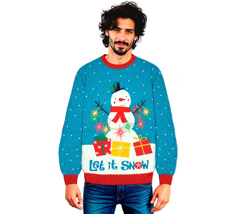 Jersey Navideño Muñeco de Nieve con Luces para adulto S