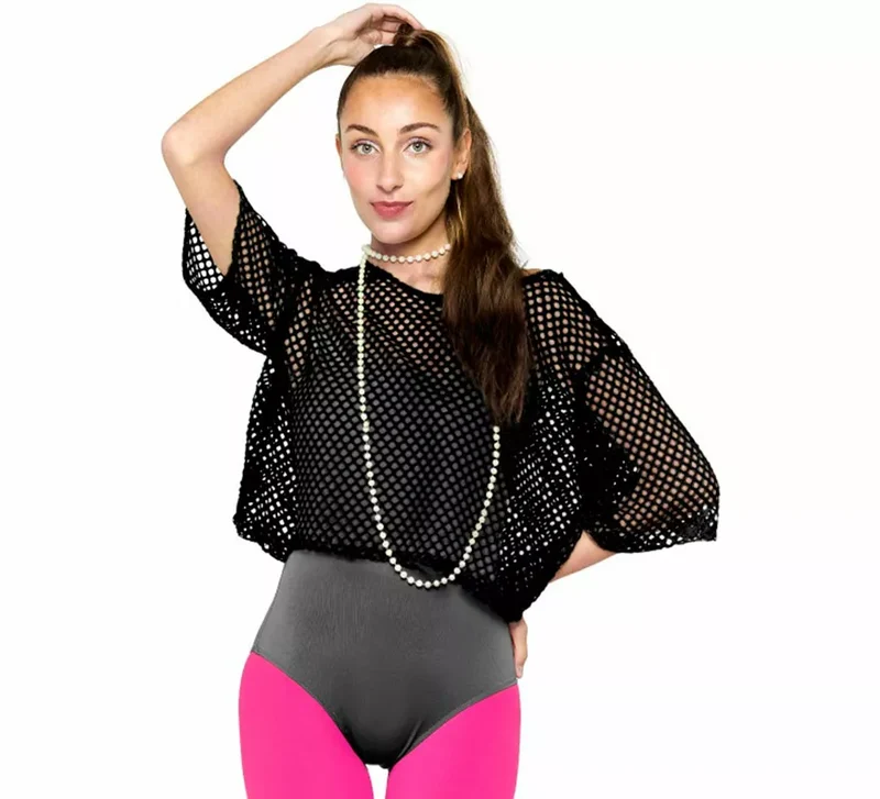 Camiseta de Rejilla Años 80 negra para mujer S