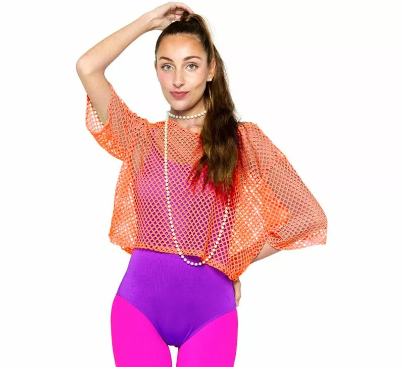 Camiseta de Rejilla Años 80 naranja para mujer L