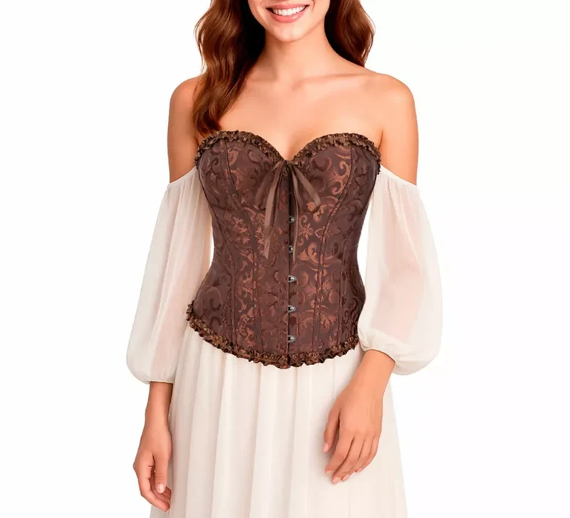 Corset Jacquard marrón con Lazo para mujer S