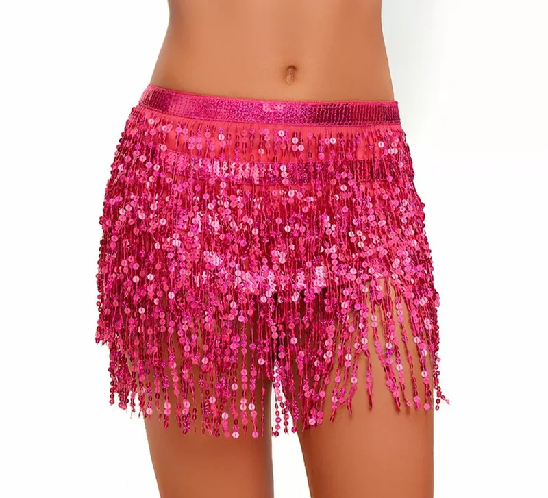 Falda con Lentejuelas y Flecos en varios colores para mujer Rosa