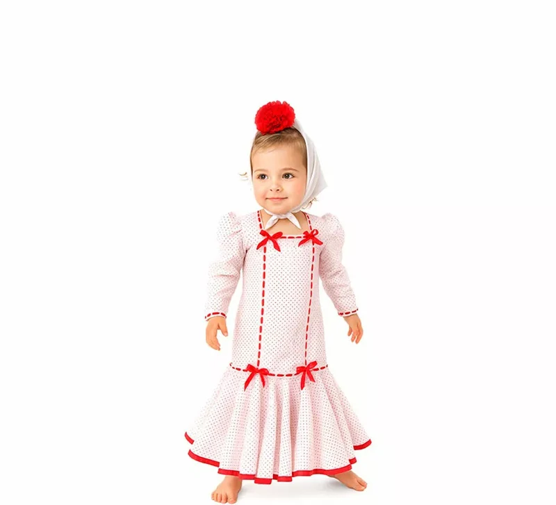 Disfraz de Chulapa Clásico blanco y rojo para bebé 12-18M