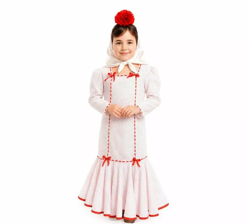 Disfraz de Chulapa Clásico blanco y rojo para niña 5-6A