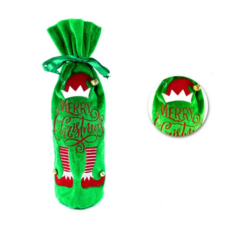 Funda de Botella de Navidad de Elfo de 14x35 cm T.Única