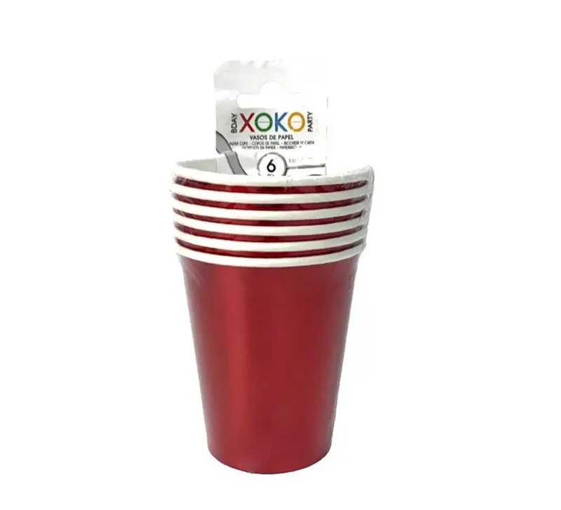 6 Vasos de papel color Rojo Navidad de 270 ml T.Única