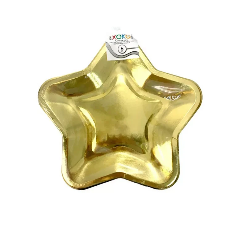 6 Platos de papel Estrella Dorada de 20 cm T.Única