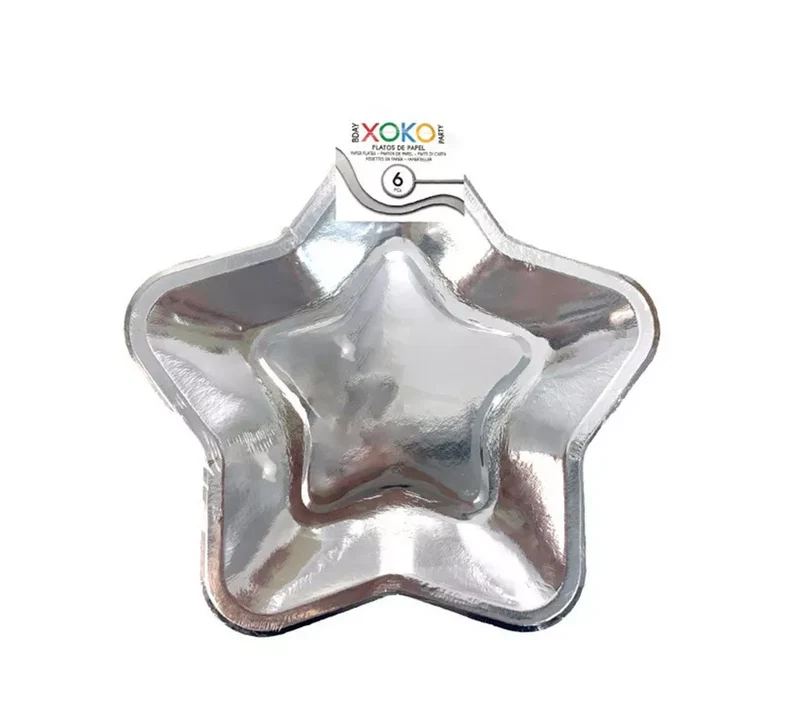 6 Platos de papel Estrella Plateada de 20 cm T.Única