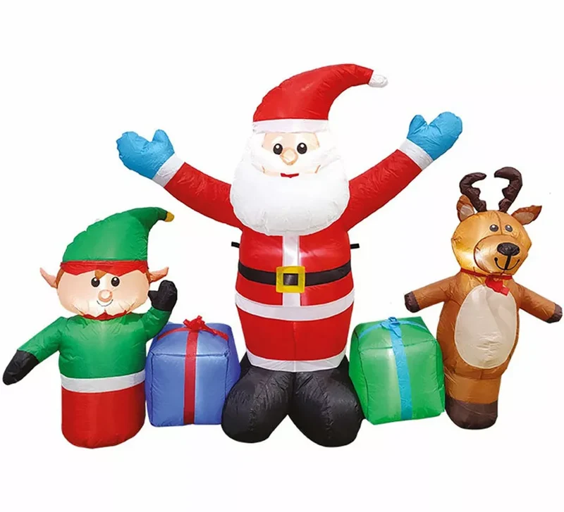 Papá Noel, Reno y Elfo Hinchables con LED de 140 cm Sin talla