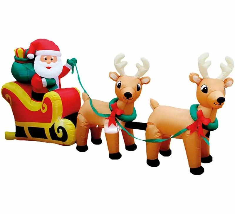 Santa Claus con Trineo de Renos Hinchable con LED de 110 cm Sin talla