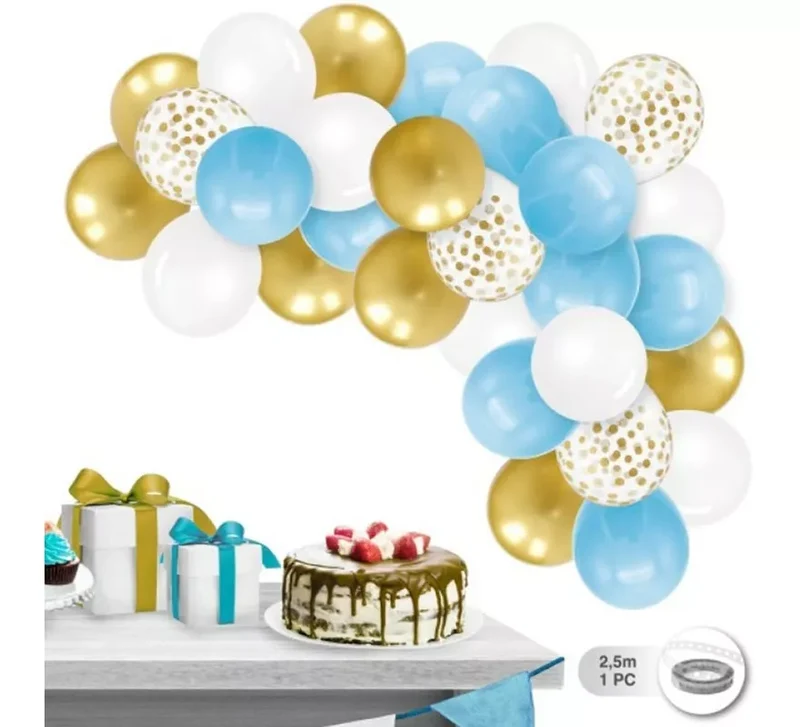 Guirnalda de 30 Globos Azules, blancos y dorados Sin talla