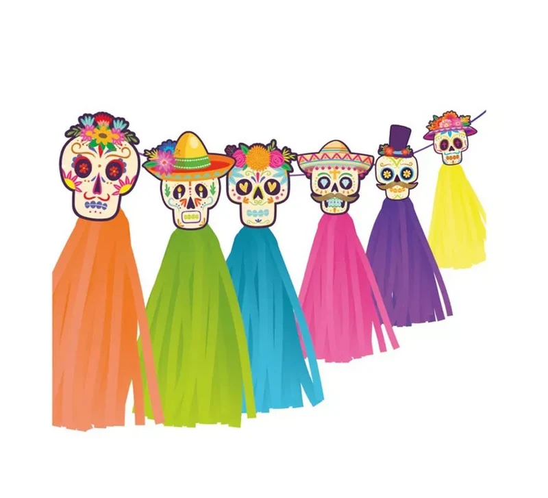 Guirnalda de Día de los Muertos con flecos de 2 m T.Única