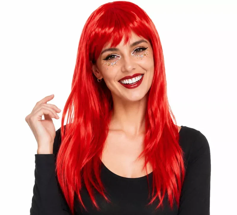 Peluca Lisa con Flequillo en varios colores Rojo