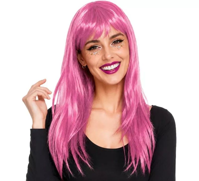 Peluca Lisa con Flequillo en varios colores Rosa