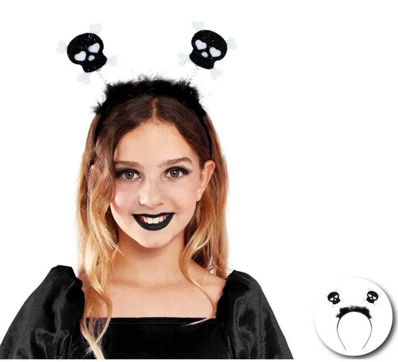 Diadema de Calaveras negras con plumas infantil Universal Niños