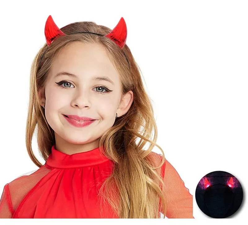 Diadema de Cuernos de Demonio cortos con luz infantil Universal Niños