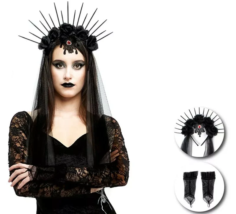 Kit de Bruja Gótica adulto: Diadema y par de guantes Universal Adulto