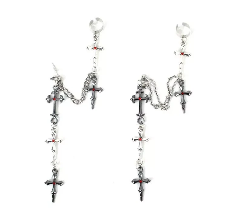 Pendientes de Cruz Gótico con cadenas Universal Adulto