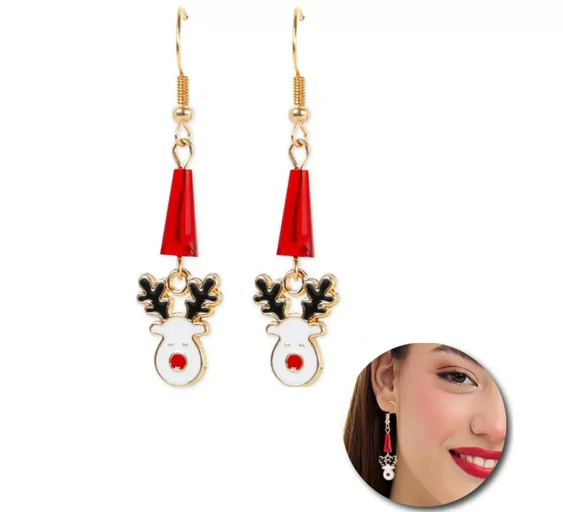 Pendientes Cabeza Reno Navideño de 1x3 cm T.Única