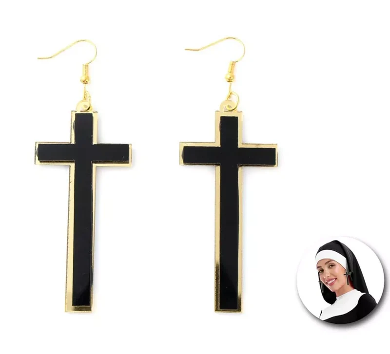 Pendientes de Cruces negro y dorado Universal Adulto
