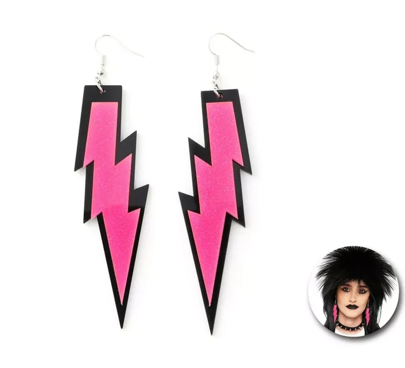 Pendientes de Rayo rosa de los años 80 Universal Adulto