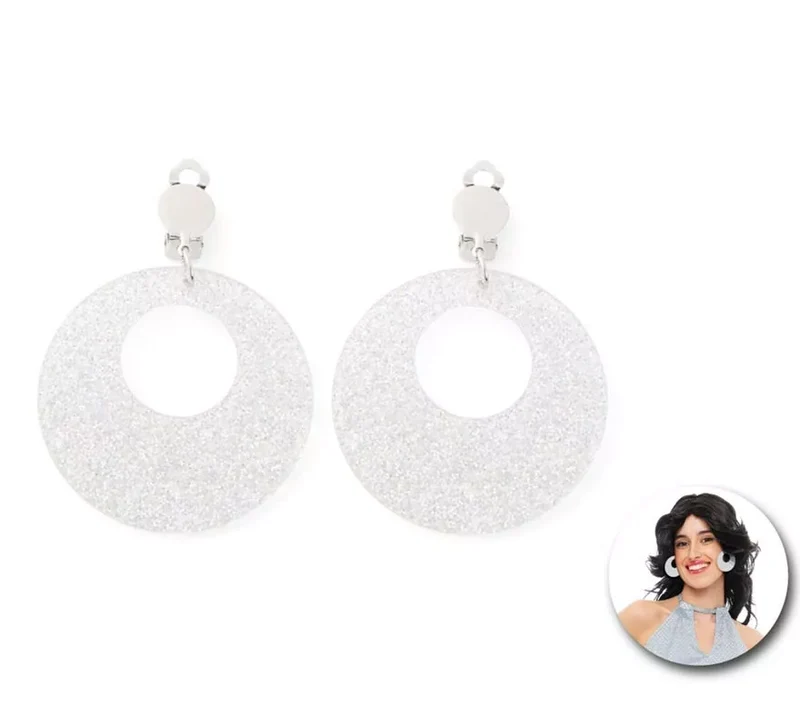 Pendientes de Disco Aros plateados brillantes Universal Adulto