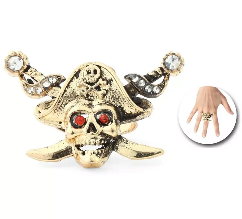 Anillo Pirata con calavera y espadas Universal Adulto