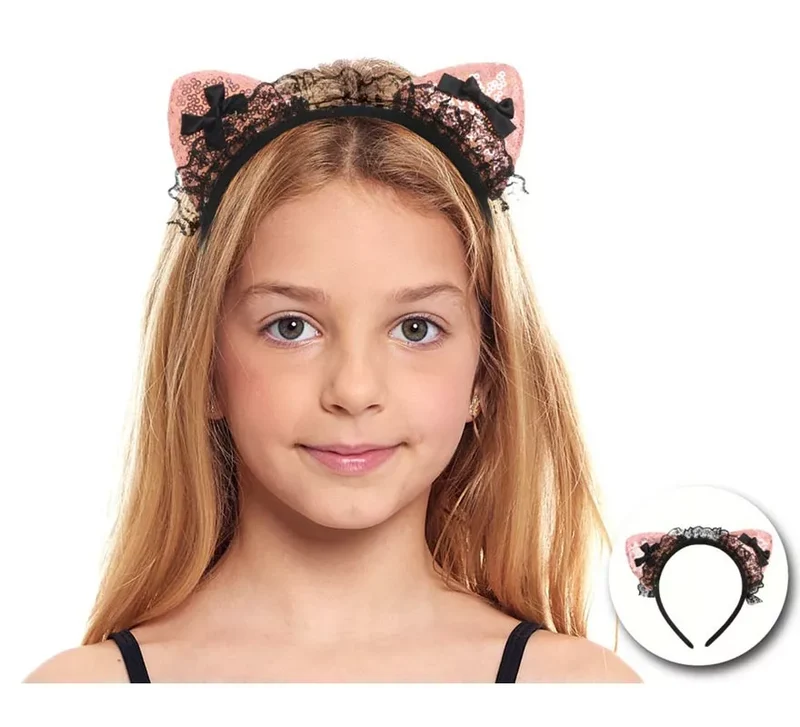 Diadema de Orejas de Gatita con encaje Universal Niños