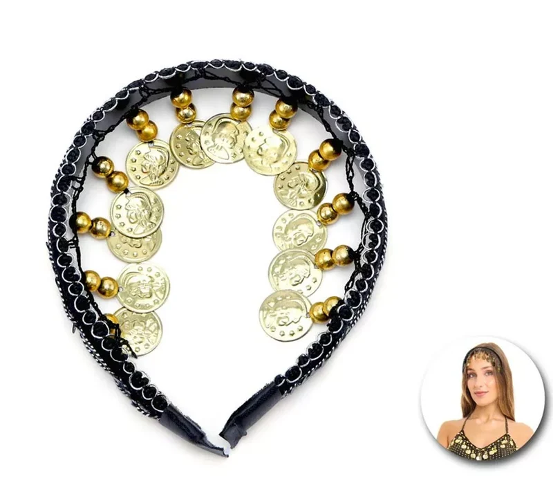 Diadema negra con monedas colgantes Universal Adulto