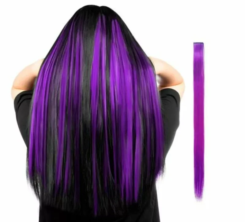 Mechón largo liso en varios colores con clip Morado