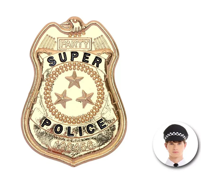 Placa de Policía Súper Police de metal dorada T.Única