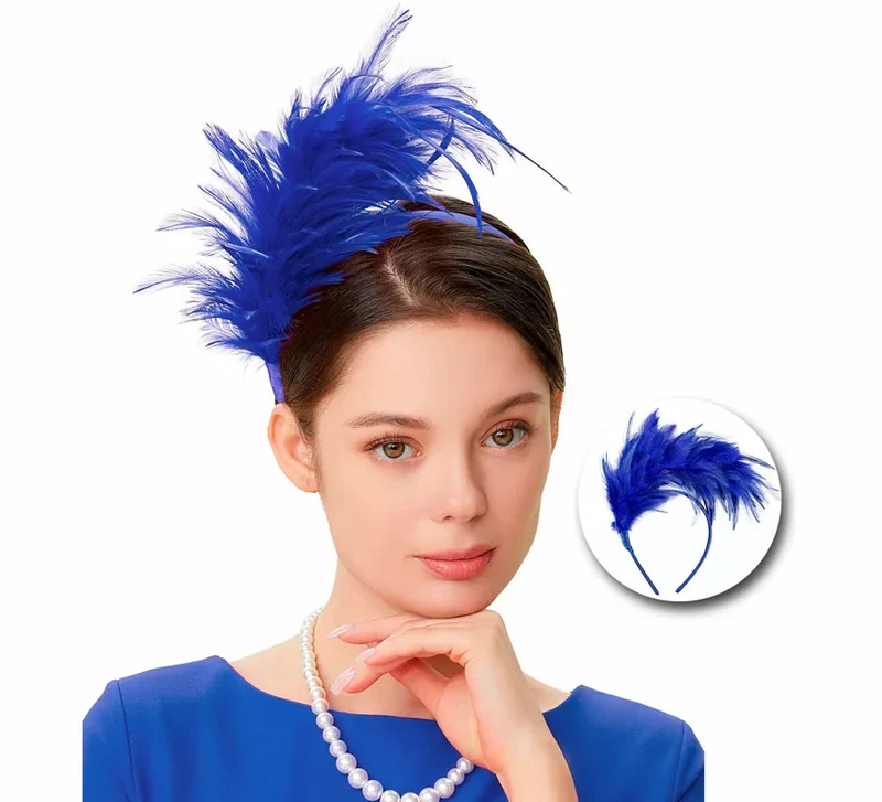 Diadema de Plumas Años 20 en varios colores Azul Oscuro