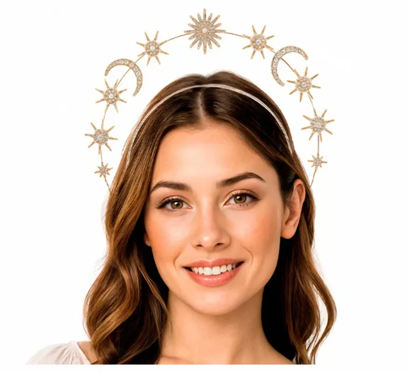 Diadema Halo de Diosa con Estrellas y Lunas Sin talla