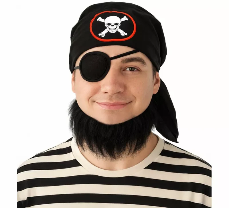 Kit de Pirata: Pañuelo, Parche y Barba Universal Adulto