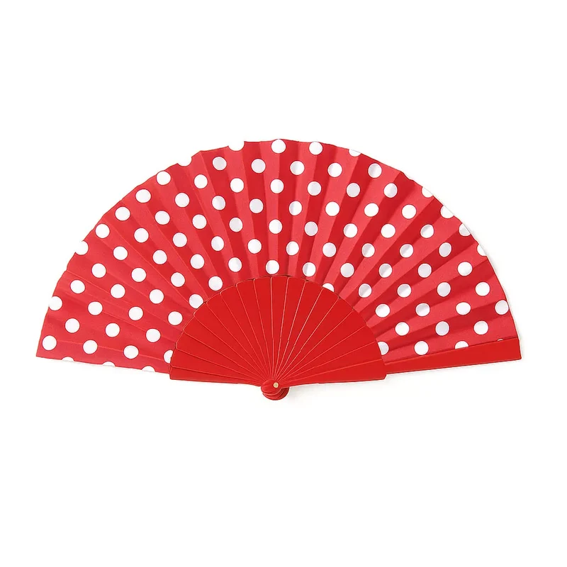 Abanico de Plástico 43 cm con Lunares Blancos en varios colores Rojo