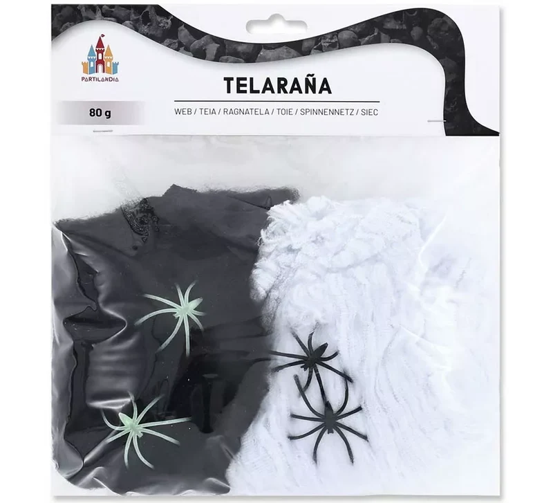 Telaraña negro y Blanco con 4 Arañas de 80 gr. Sin talla