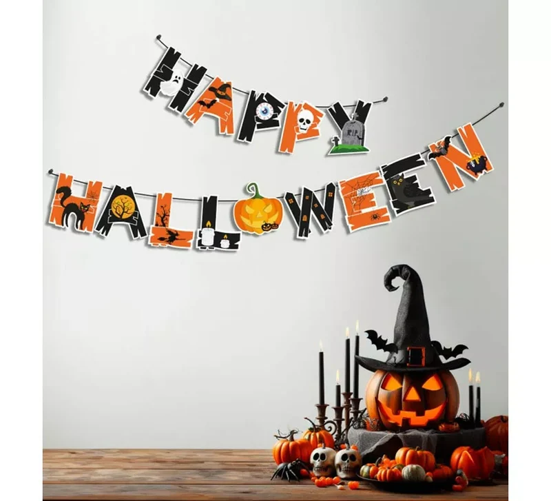 Guirnalda de Happy Halloween fantasma y gato de 3 m T.Única