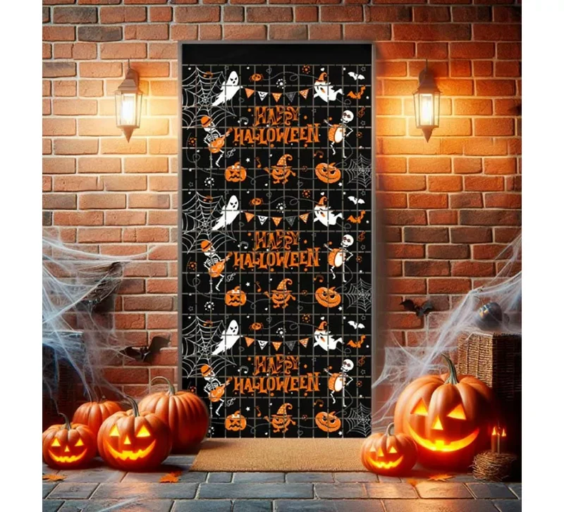 Cortina Happy Halloween de cuadros de 1x2 m T.Única