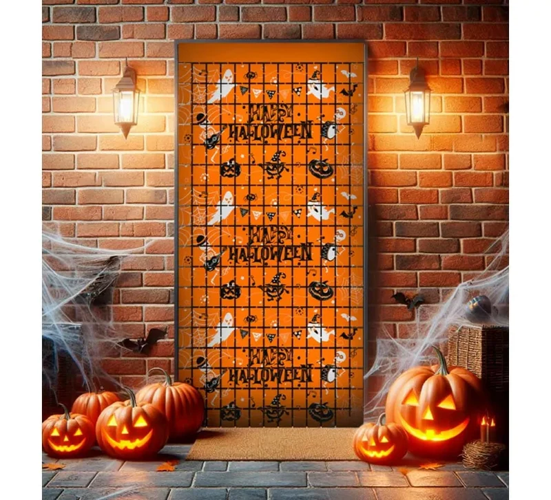 Cortina Happy Halloween Fantasmas de cuadros de 1x2 m T.Única