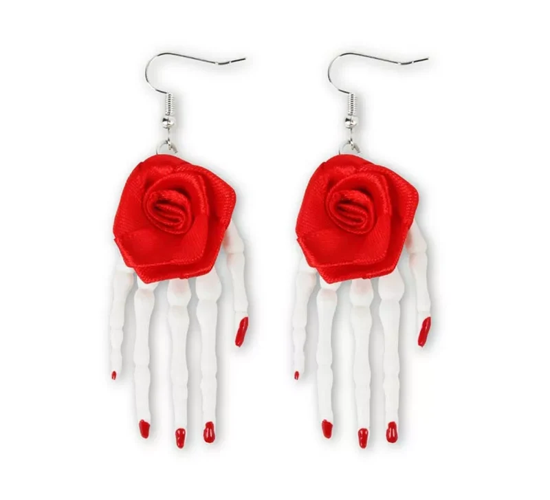 Pendientes de Rosas con manos de esqueleto Universal Adulto