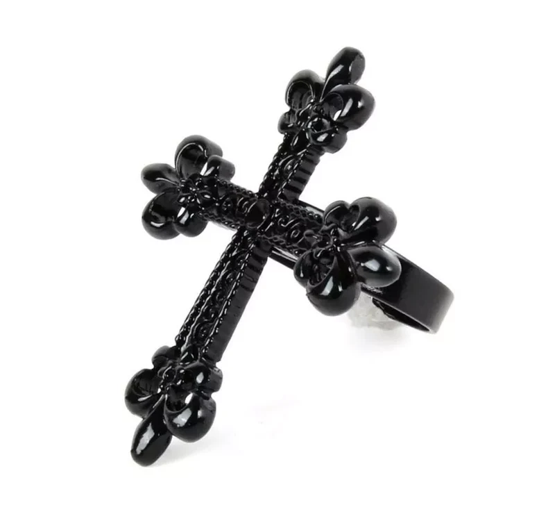 Anillo de Cruz negra de metal Universal Adulto