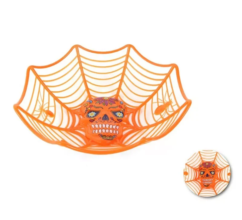 Cesta Telaraña con Calavera 27x25,5x7,5 cm en varios colores Naranja